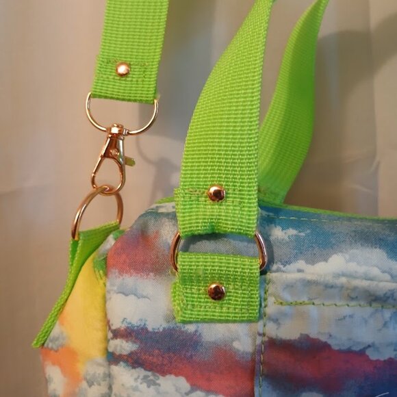 New Rainbow Clouds Sky print Crossbody Stachel Purse Bag Small Blue Pink Green - Picture 7 of 11